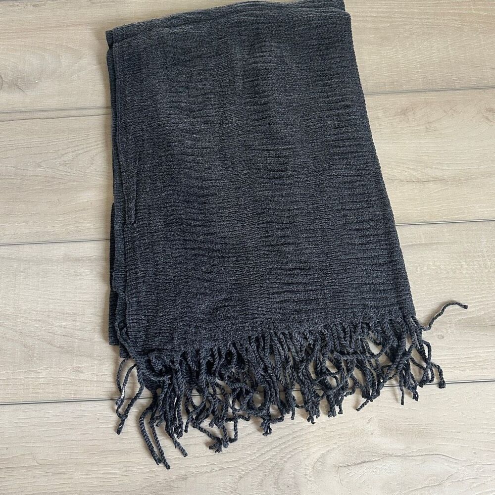 Women’s Scarf Charcoal Gray Grey Knit Oversized Wrap Cozy Cottagecore Accessorie